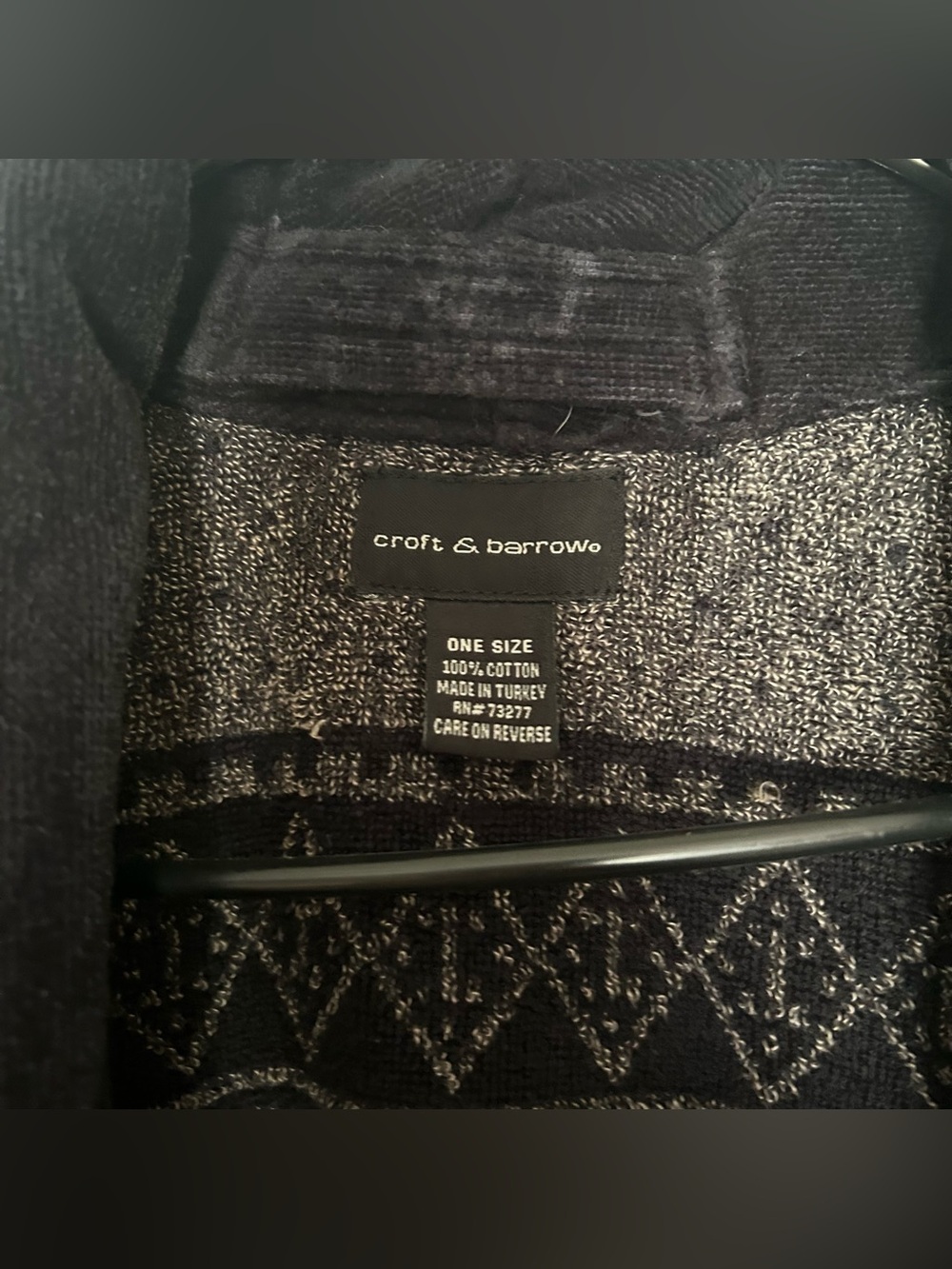 Croft & Barrow one size 100% cotton gray and black bathrobe - Picture 2 of 7